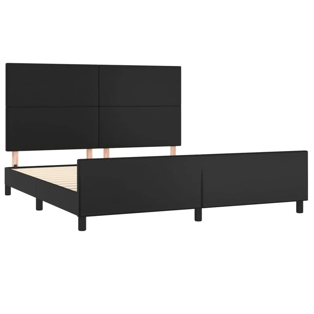 Queen Bed Frame Faux Leather Black Adjustable Height 152 x 203 cm