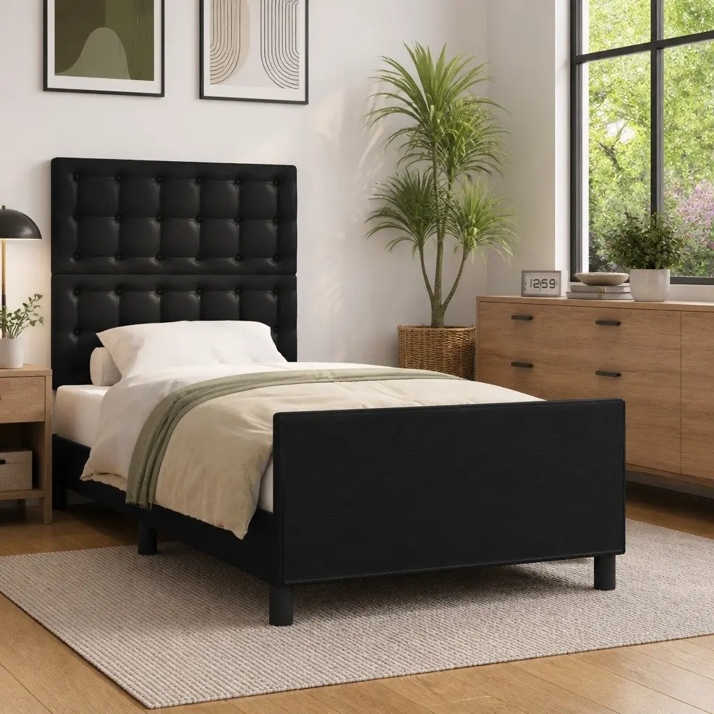 Black Velvet King Single Bed Frame with Adjustable Headboard