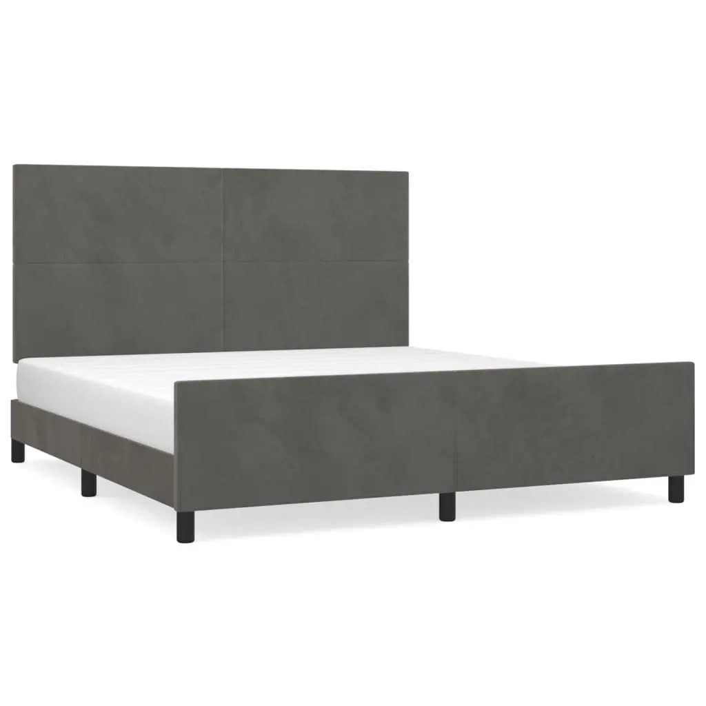 Dark Grey Velvet Queen Bed Frame with Adjustable Headboard