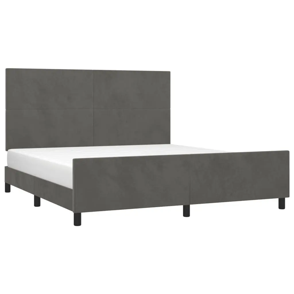 Dark Grey Velvet Queen Bed Frame with Adjustable Headboard