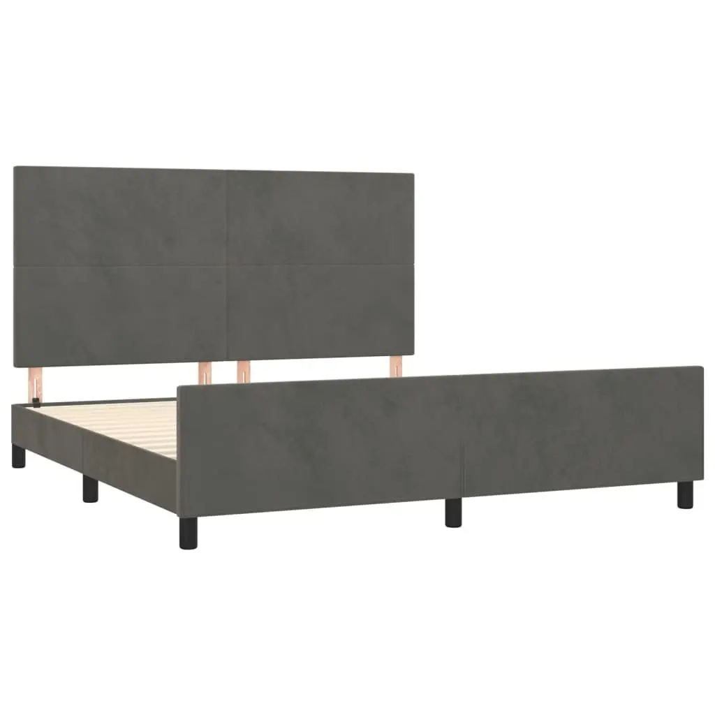 Dark Grey Velvet Queen Bed Frame with Adjustable Headboard
