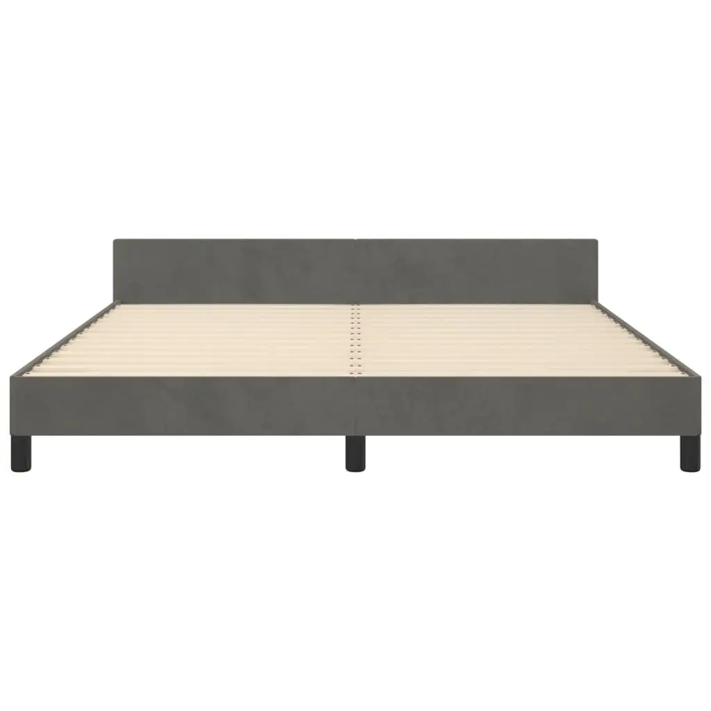 Dark Grey Velvet Queen Bed Frame with Adjustable Headboard