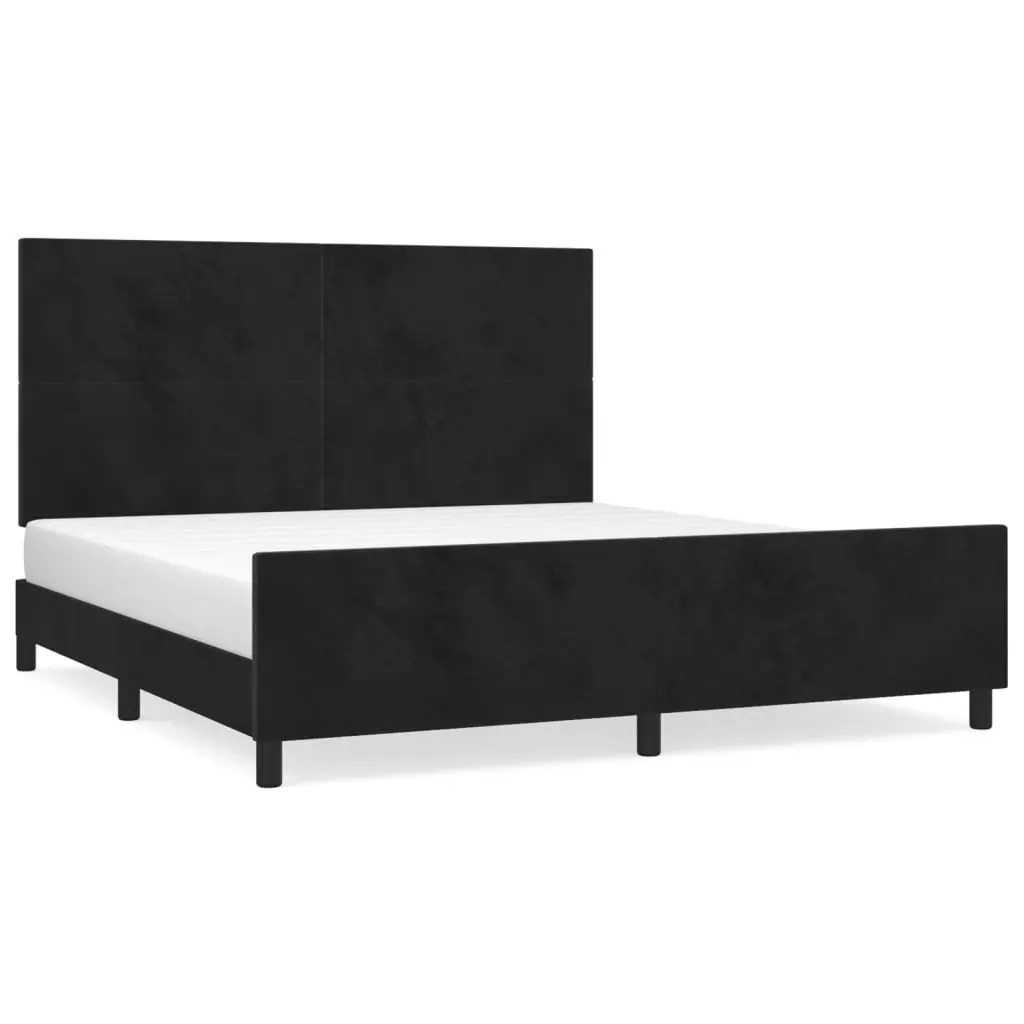 Black Velvet Queen Bed Frame with Adjustable Headboard