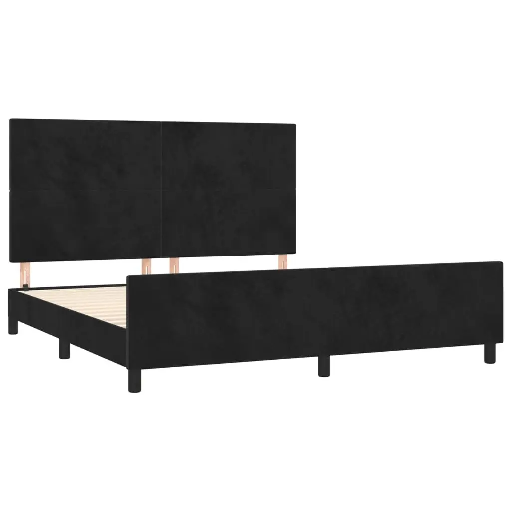 Black Velvet Queen Bed Frame with Adjustable Headboard