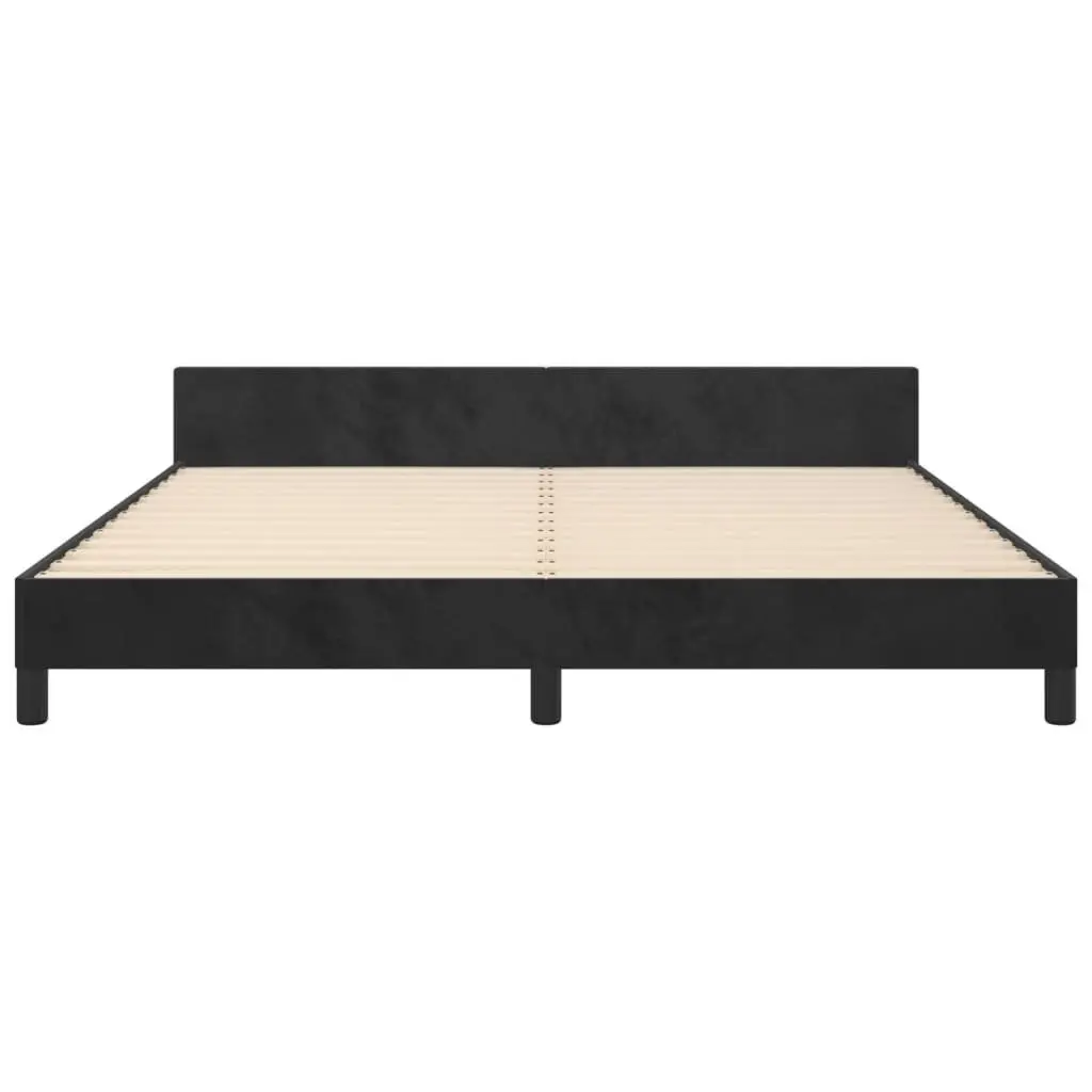 Black Velvet Queen Bed Frame with Adjustable Headboard