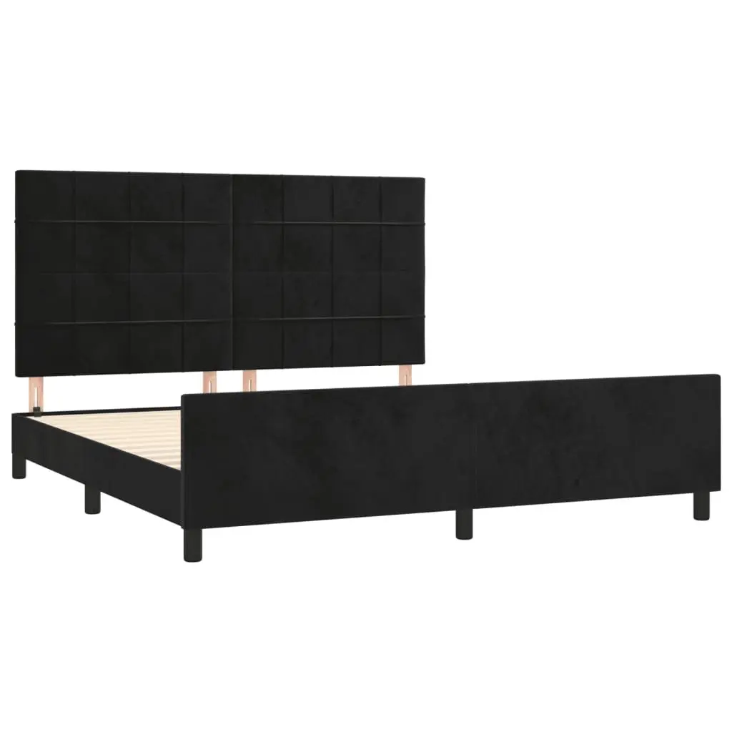 Black Velvet Queen Bed Frame with Adjustable Headboard