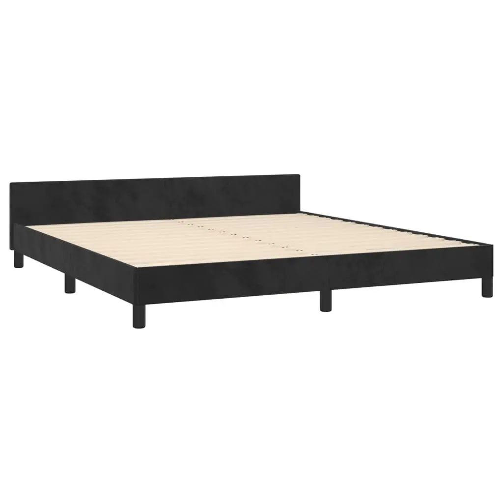 Black Velvet Queen Bed Frame with Adjustable Headboard