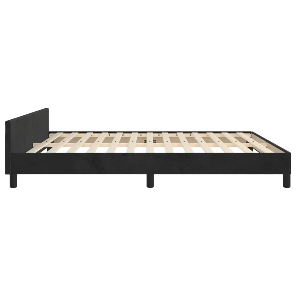 Black Velvet Queen Bed Frame with Adjustable Headboard