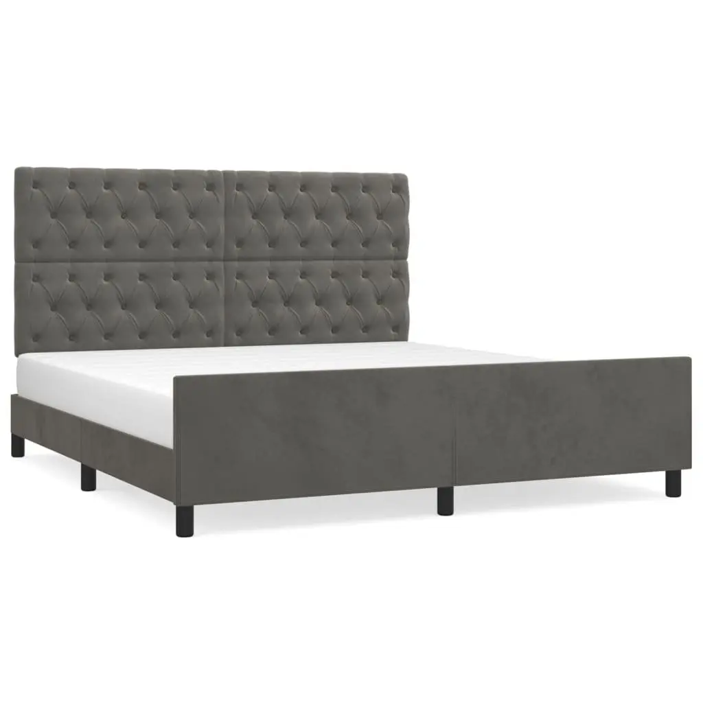 Dark Grey Velvet Queen Bed Frame with Adjustable Headboard