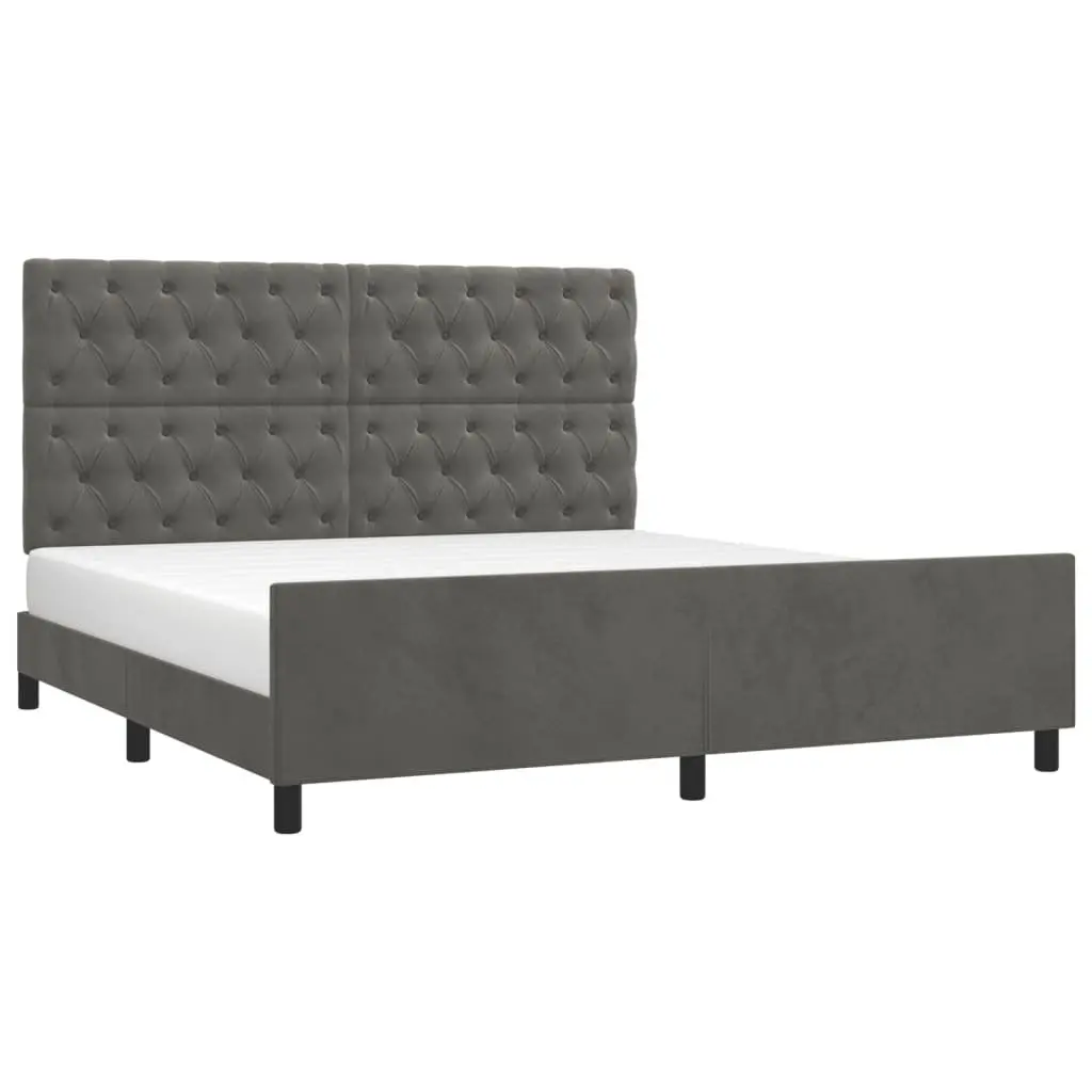 Dark Grey Velvet Queen Bed Frame with Adjustable Headboard