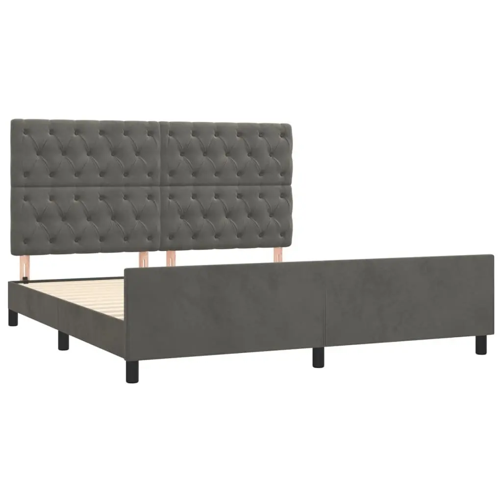 Dark Grey Velvet Queen Bed Frame with Adjustable Headboard