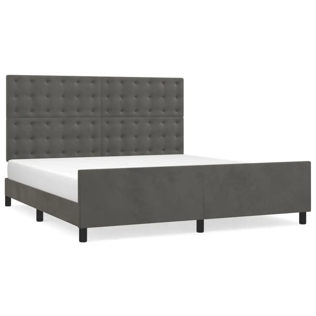Dark Grey Velvet Queen Bed Frame with Adjustable Headboard
