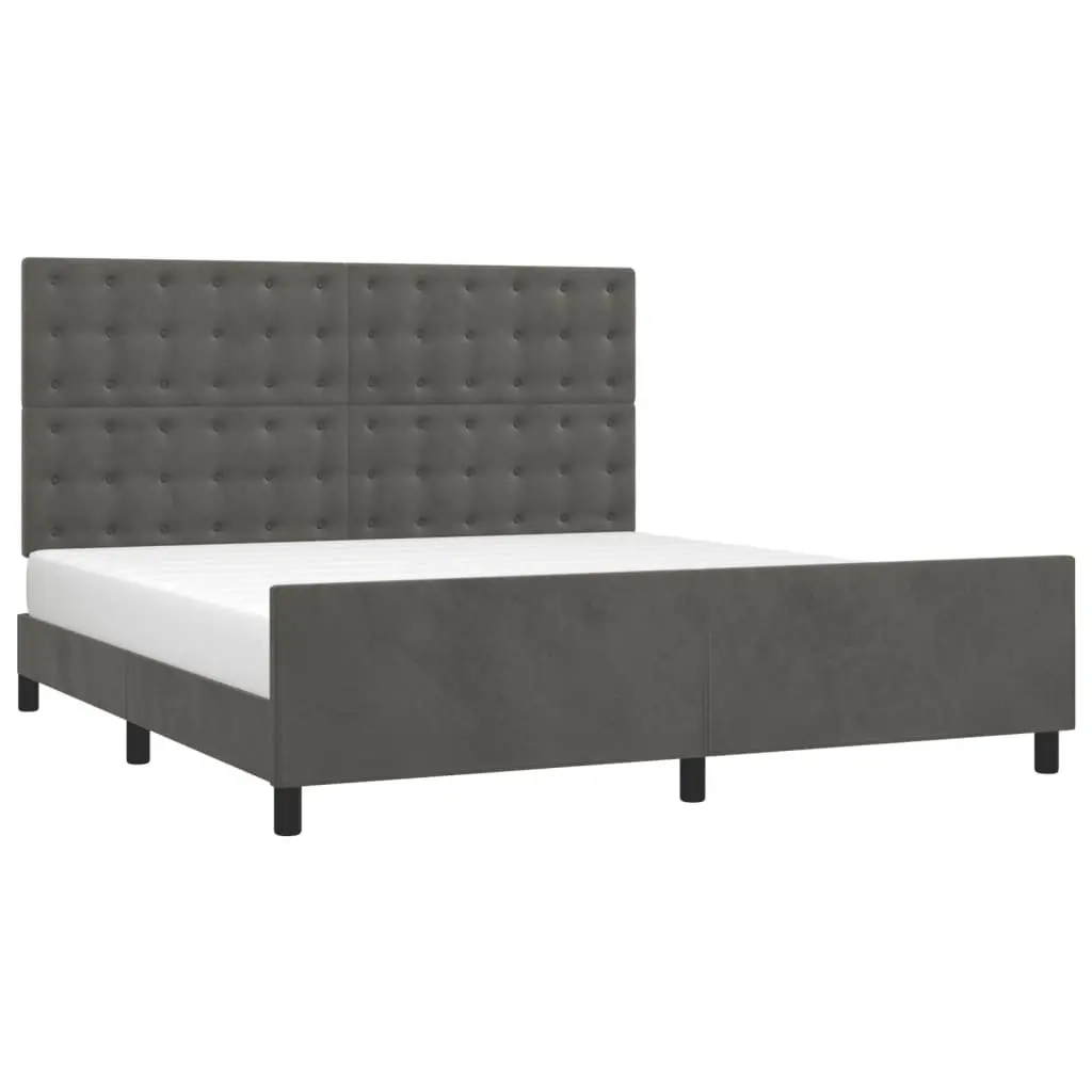 Dark Grey Velvet Queen Bed Frame with Adjustable Headboard