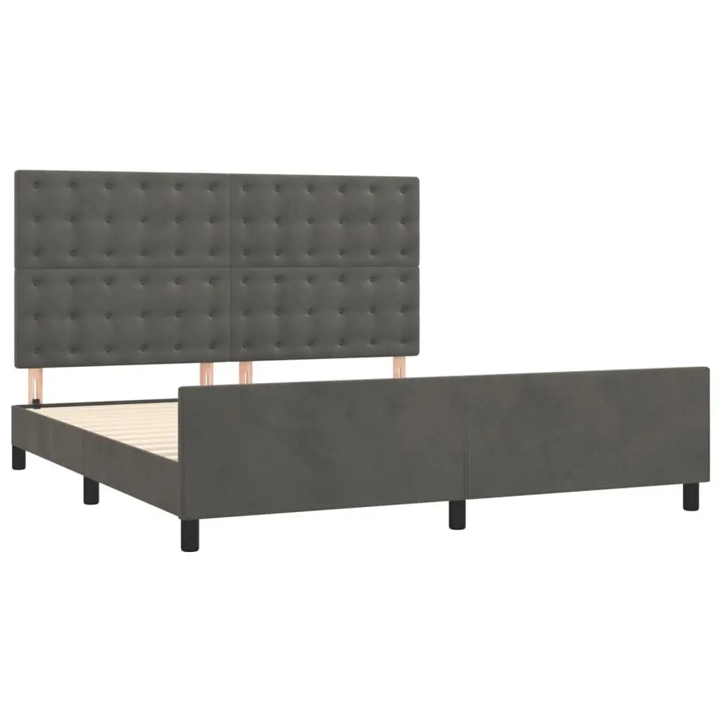 Dark Grey Velvet Queen Bed Frame with Adjustable Headboard