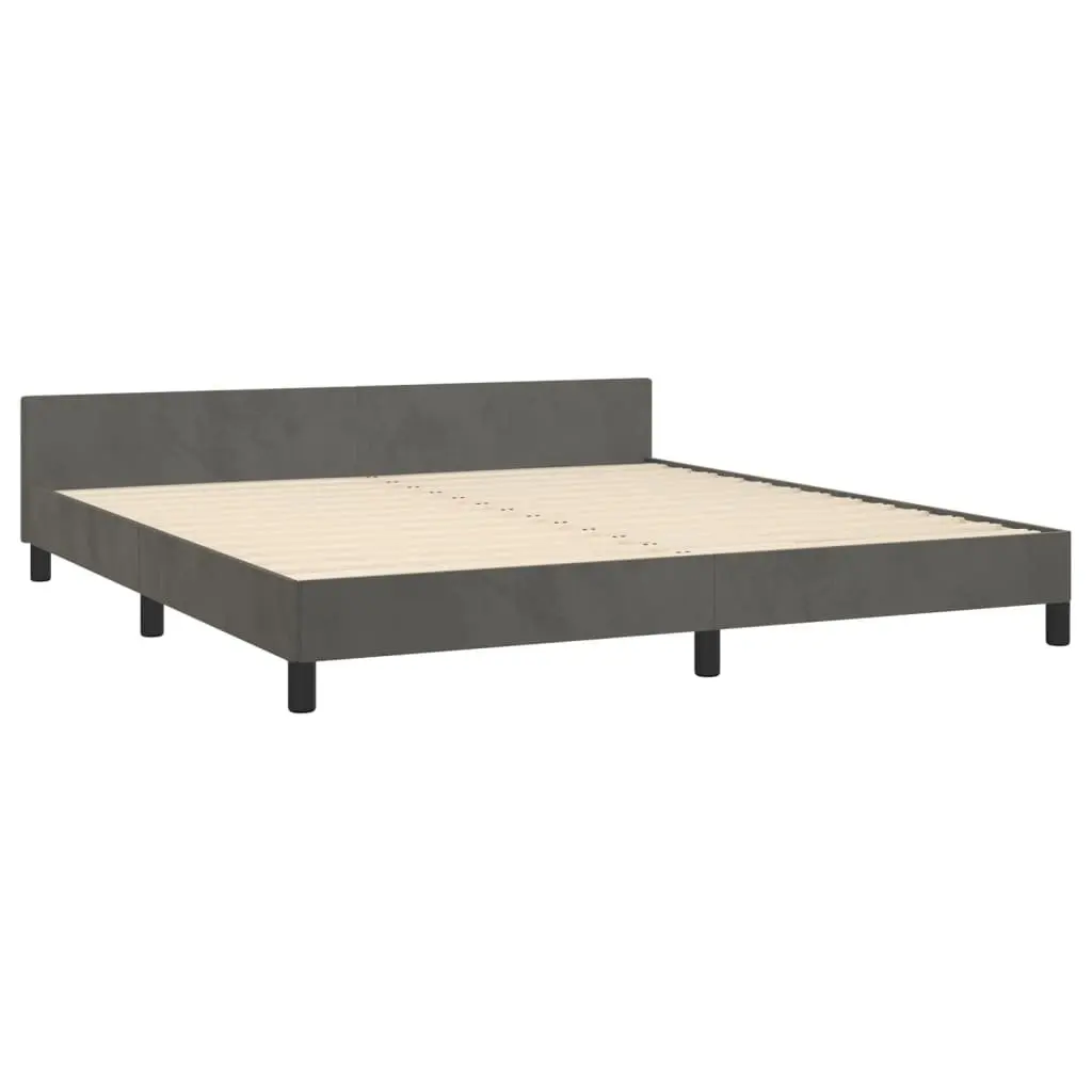 Dark Grey Velvet Queen Bed Frame with Adjustable Headboard