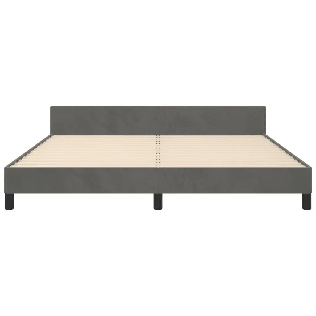 Dark Grey Velvet Queen Bed Frame with Adjustable Headboard