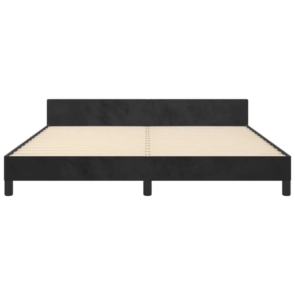 Queen Bed Frame with Adjustable Black Velvet Headboard