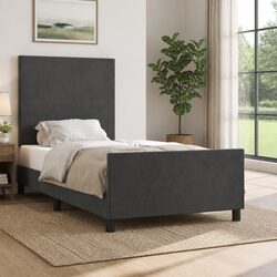 Sturdy King Single Bed Frame in Grey Velvet 107x203cm
