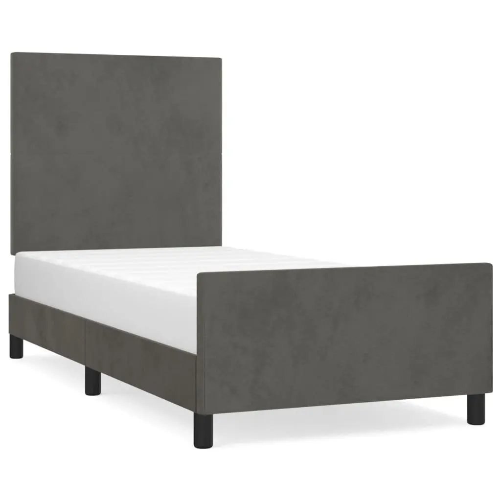 King Single Bed Frame Grey Velvet 107x203cm Upholstered Surface Adjustable Height Headboard