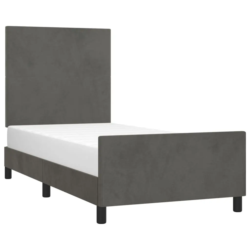 King Single Bed Frame Grey Velvet 107x203cm Upholstered Surface Adjustable Height Headboard