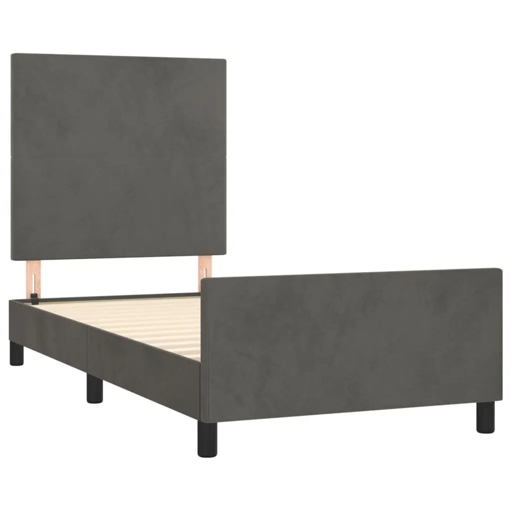 King Single Bed Frame Grey Velvet 107x203cm Upholstered Surface Adjustable Height Headboard
