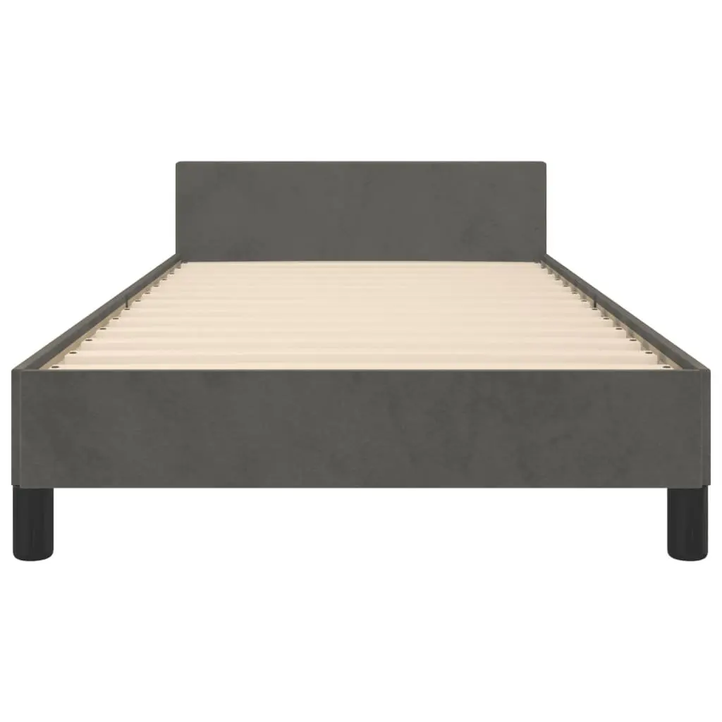 King Single Bed Frame Grey Velvet 107x203cm Upholstered Surface Adjustable Height Headboard