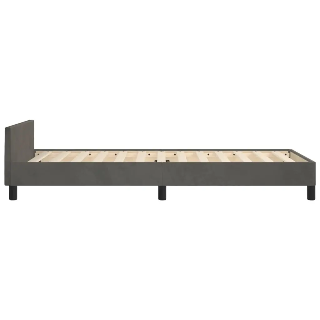 King Single Bed Frame Grey Velvet 107x203cm Upholstered Surface Adjustable Height Headboard