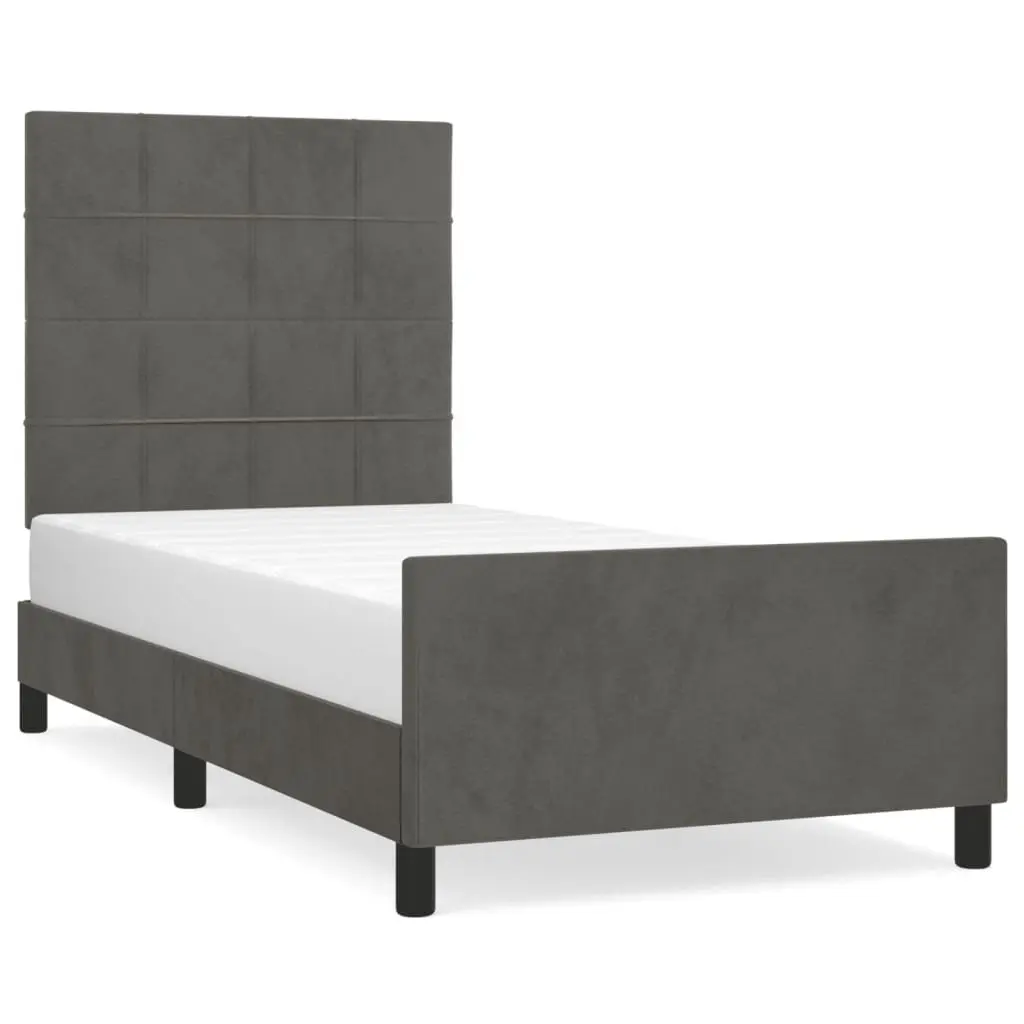 Grey Velvet King Single Bed Frame with Adjustable Headboard