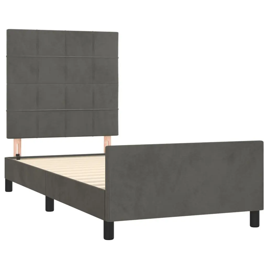 Grey Velvet King Single Bed Frame with Adjustable Headboard