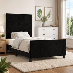 Stylish Black Velvet King Single Bed Frame with Adjustable Headboard