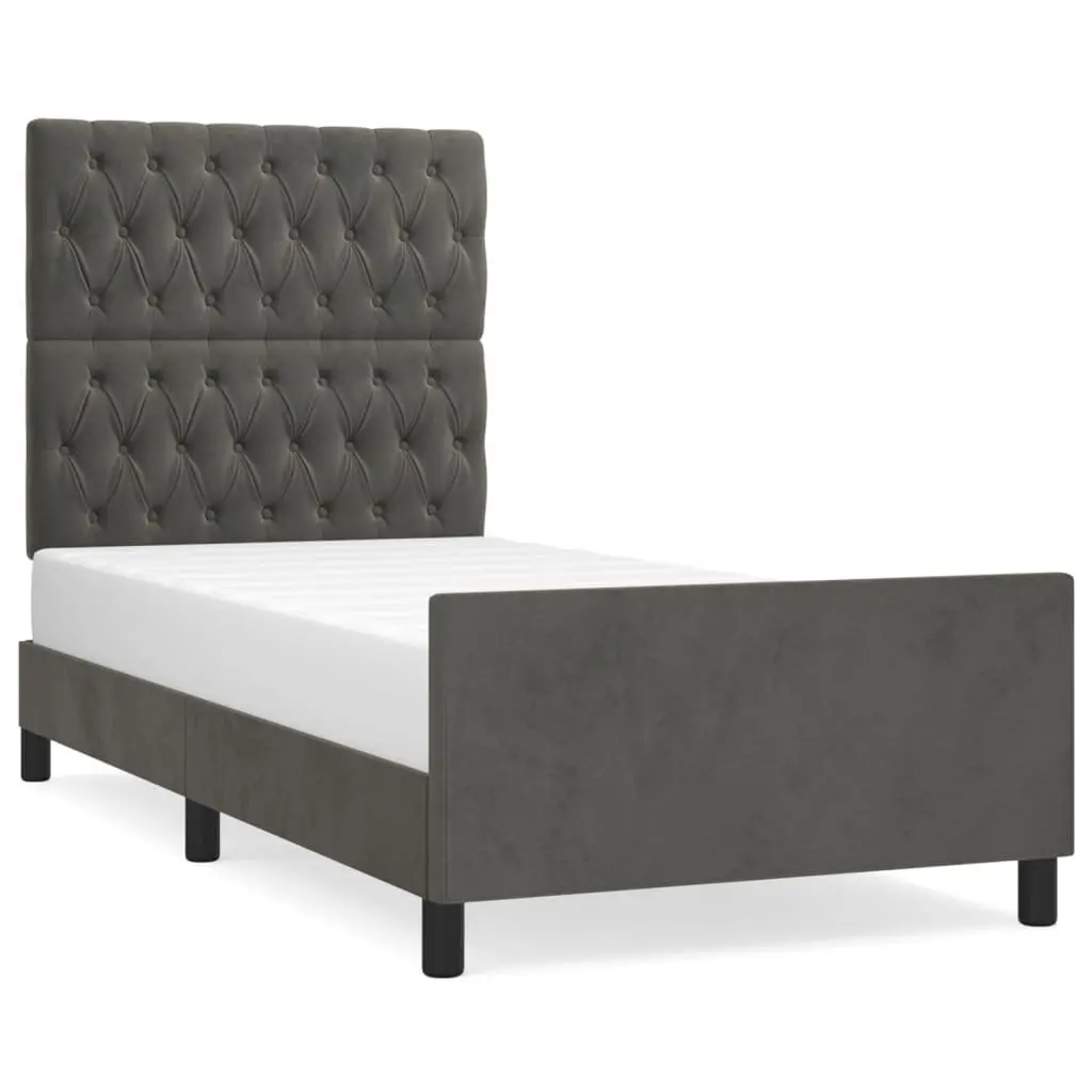 Grey Velvet King Single Bed Frame with Adjustable Headboard