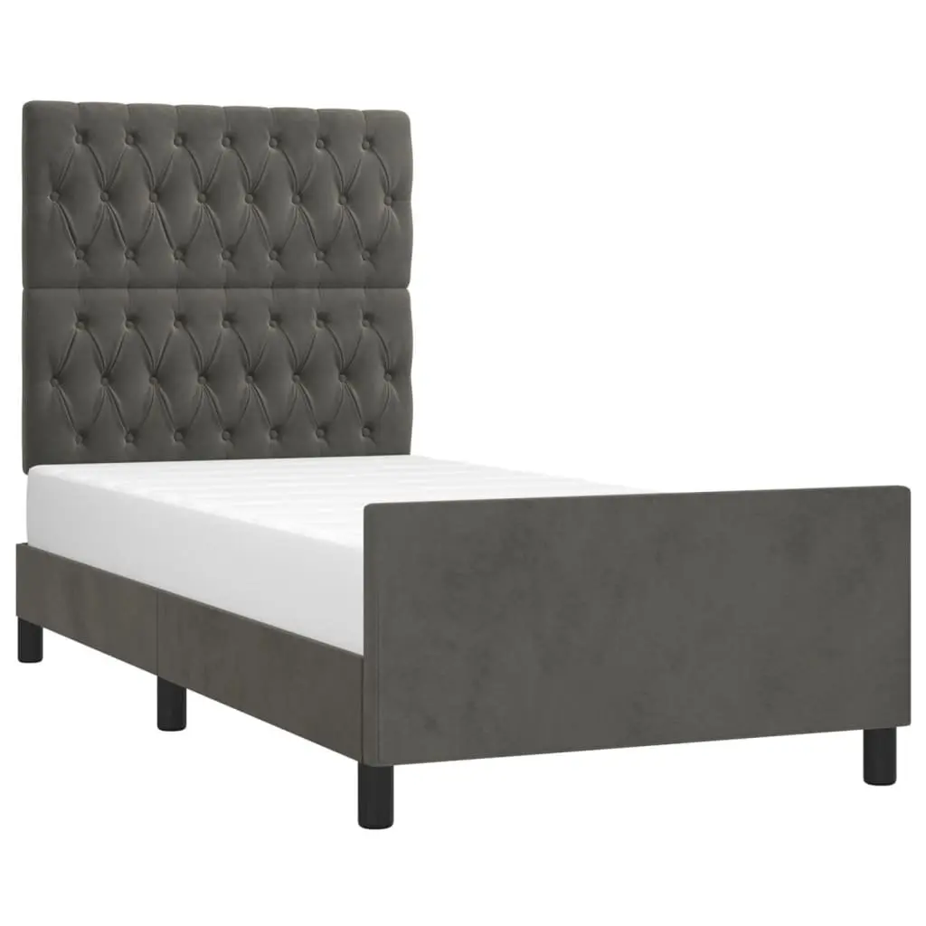 Grey Velvet King Single Bed Frame with Adjustable Headboard