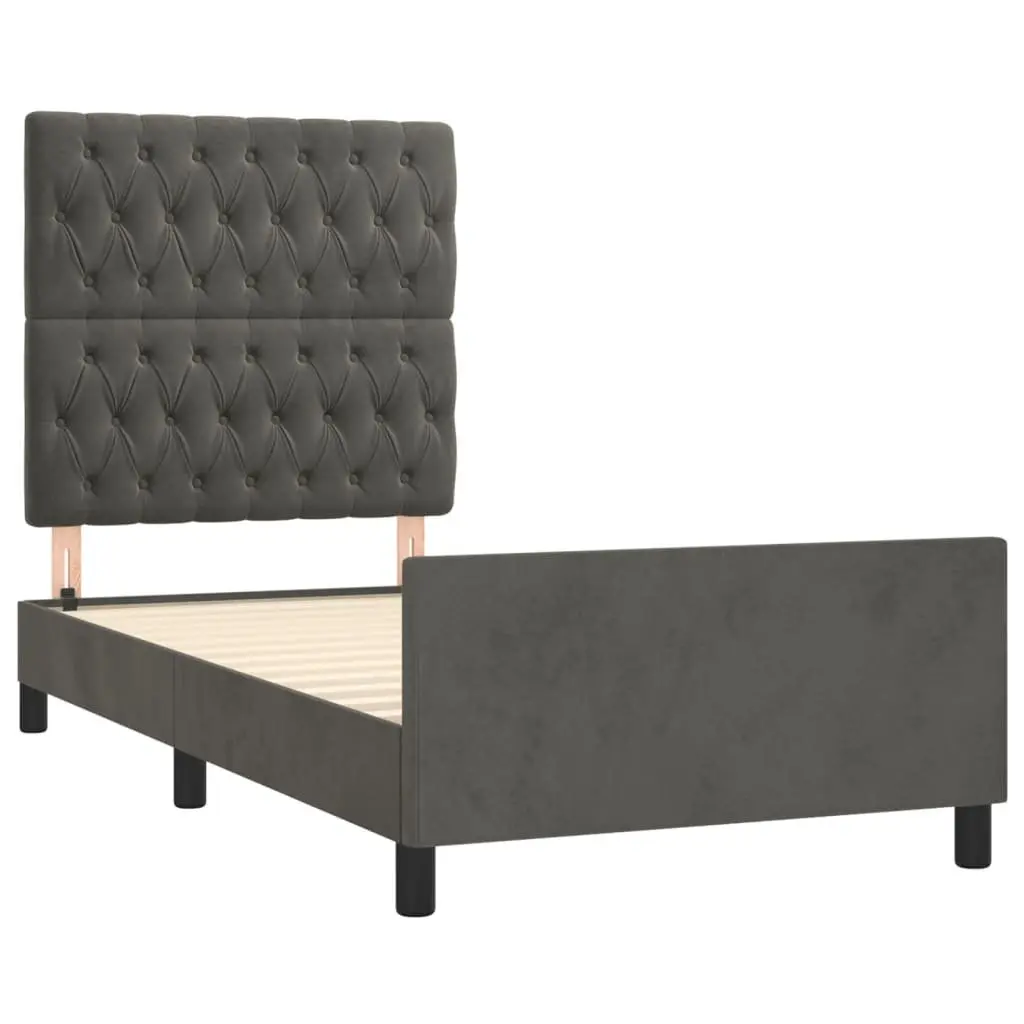 Grey Velvet King Single Bed Frame with Adjustable Headboard