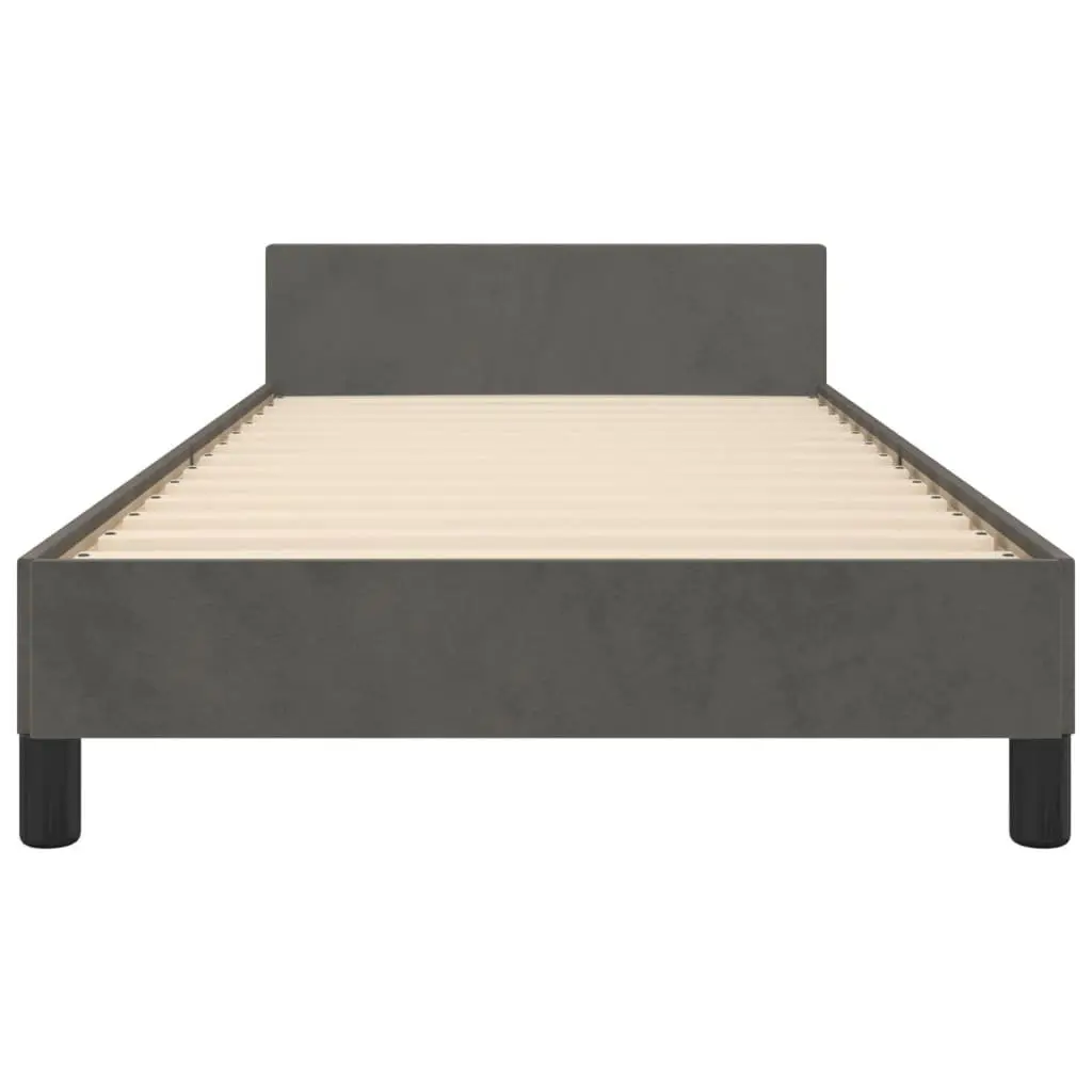 Grey Velvet King Single Bed Frame with Adjustable Headboard