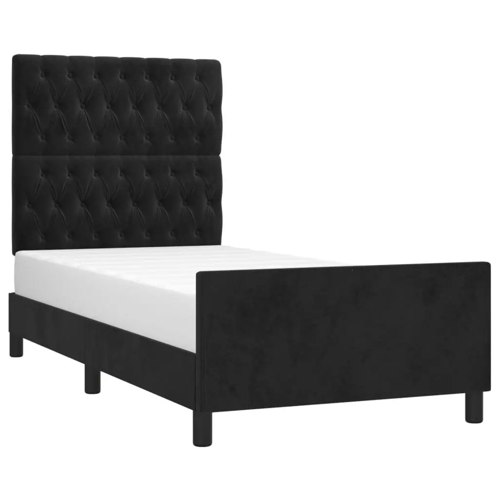 Adjustable King Single Bed Frame with Black Velvet Headboard