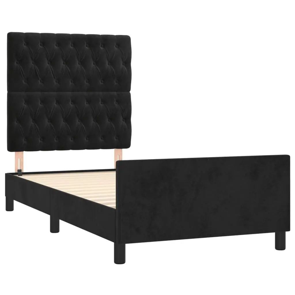 Adjustable King Single Bed Frame with Black Velvet Headboard