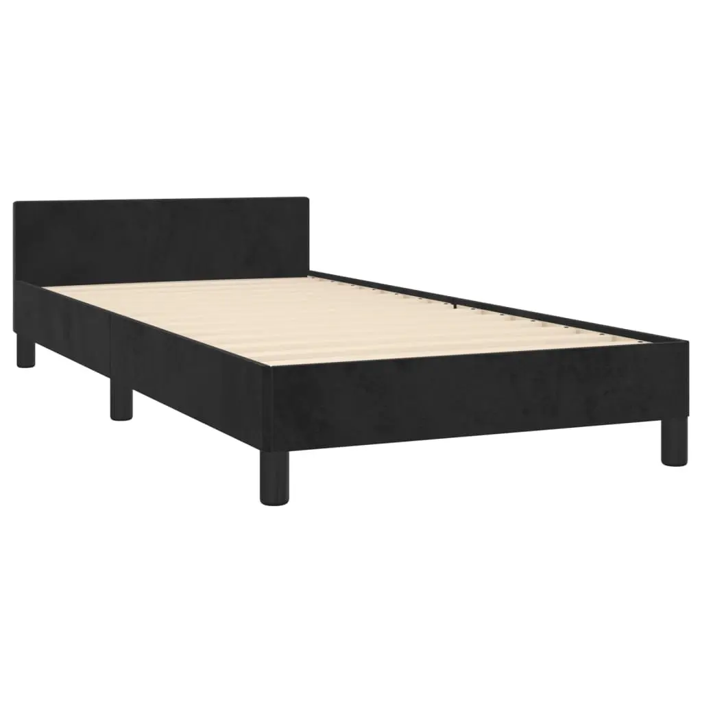 Adjustable King Single Bed Frame with Black Velvet Headboard