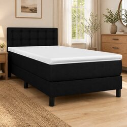King Single Box Spring Bed with Pocket Spring Mattress Black Fabric Headboard