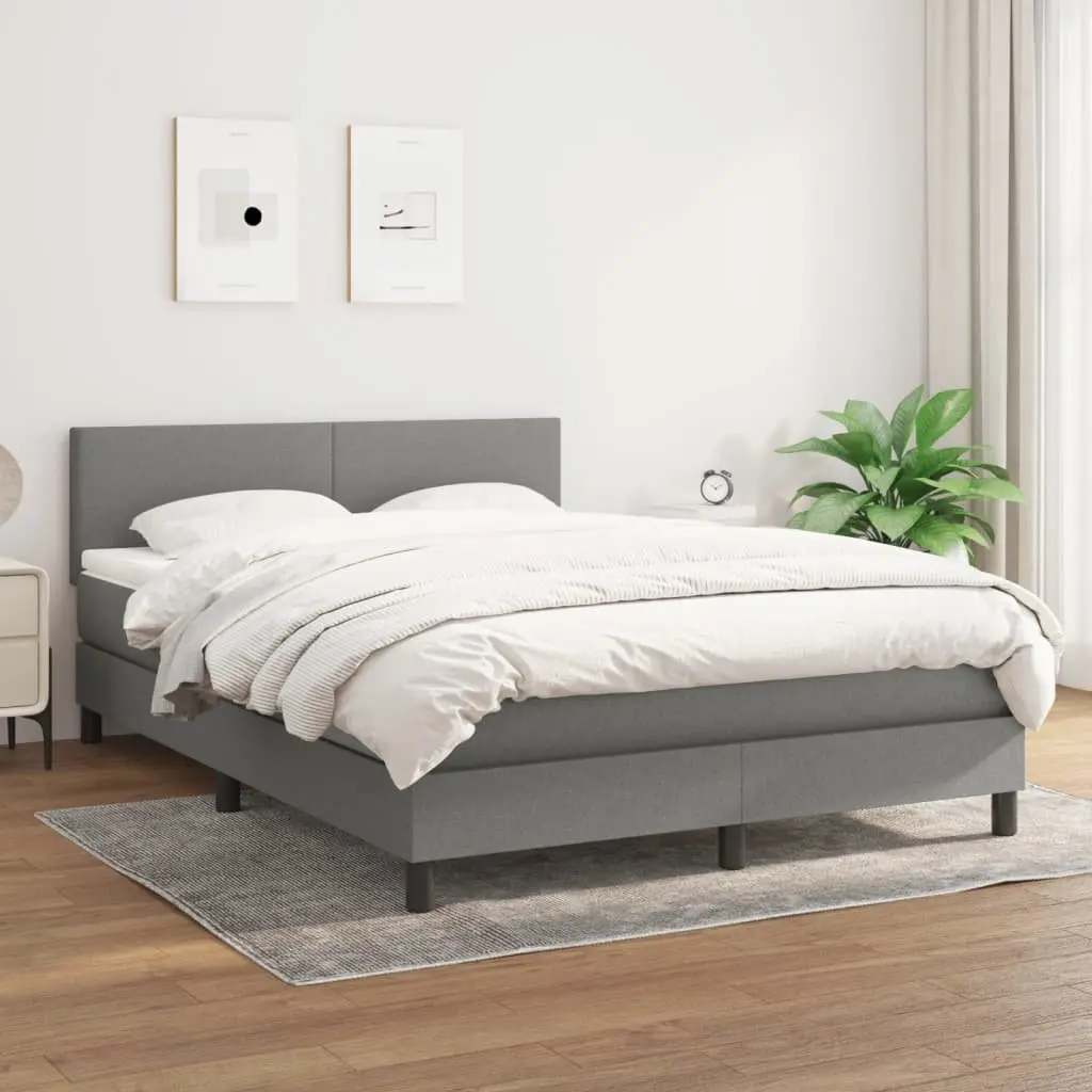 Queen Size Box Spring Bed with Pocket Spring Mattress Grey Fabric Headboard