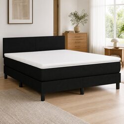 Queen Size Box Spring Bed with Pocket Spring Mattress Black Fabric 153x203 cm