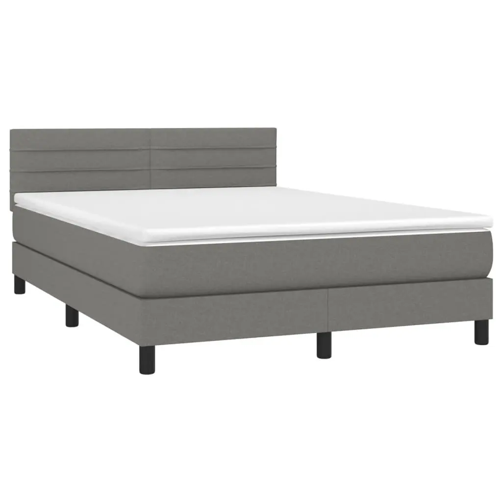 Box Spring Bed with Mattress Queen Size Dark Grey Fabric Bed Frame Adjustable