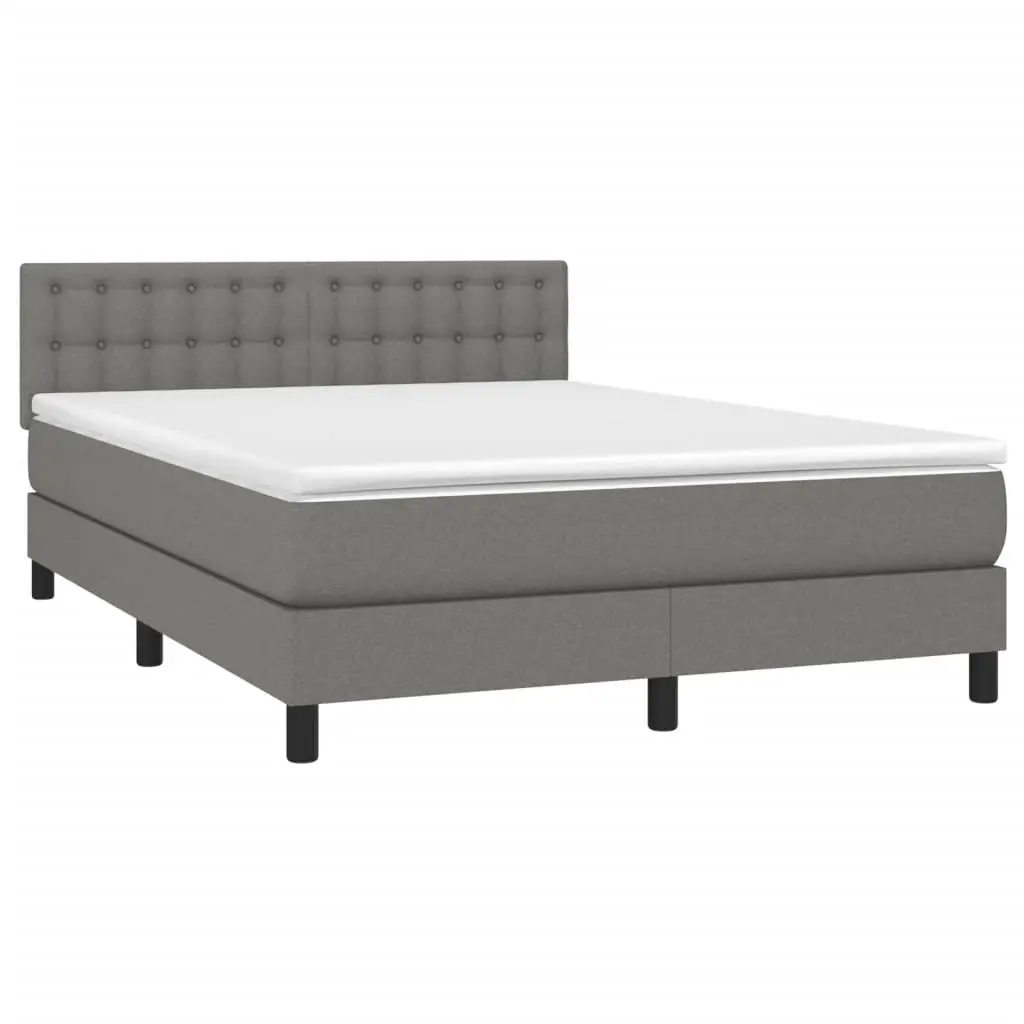 Queen Size Box Spring Bed with Pocket Mattress and Grey Fabric Headboard