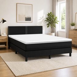 Queen Size Box Spring Bed with Pocket Spring Mattress Black Faux Leather
