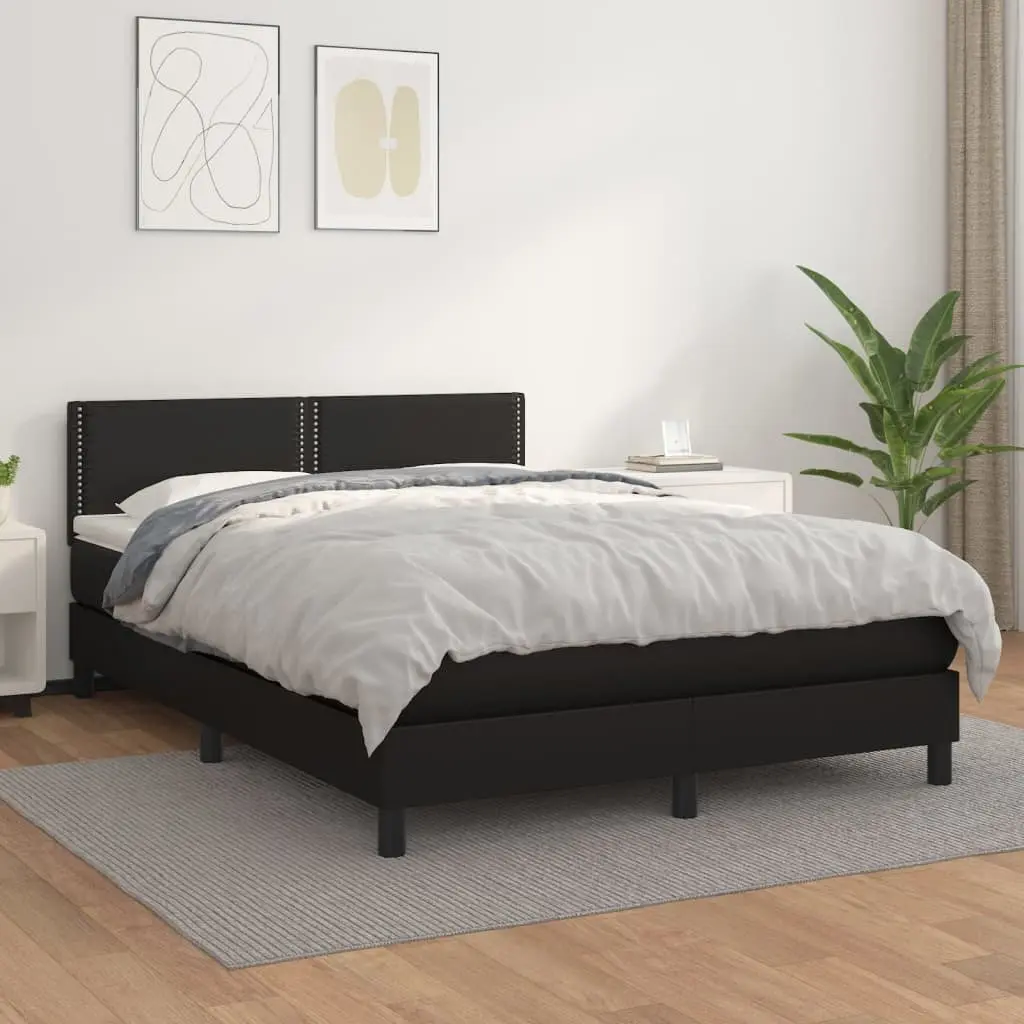 Queen Size Bed with Pocket Spring Mattress in Black Faux Leather