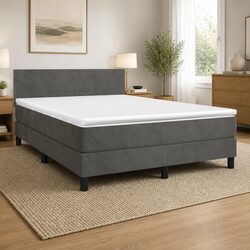Queen Size Box Spring Bed with Velvet Headboard