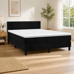 Queen Size Black Velvet Box Spring Bed with Mattress