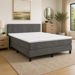 Queen Size Box Spring Bed with Pocket Spring Mattress in Dark Grey Velvet
