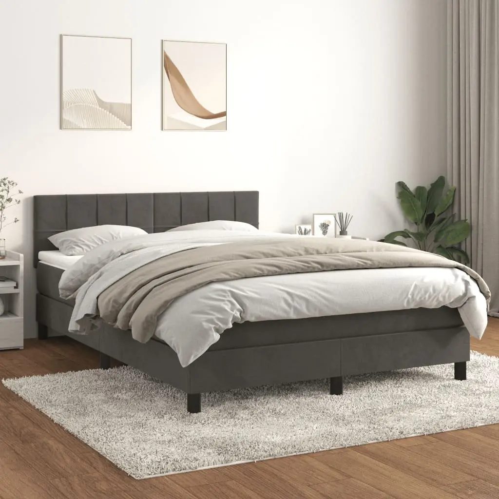 Queen Size Box Spring Bed with Pocket Spring Mattress in Dark Grey Velvet