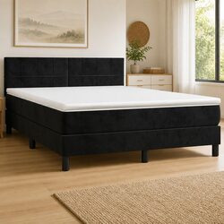 Black Velvet Queen Size Box Spring Bed with Pocket Spring Mattress