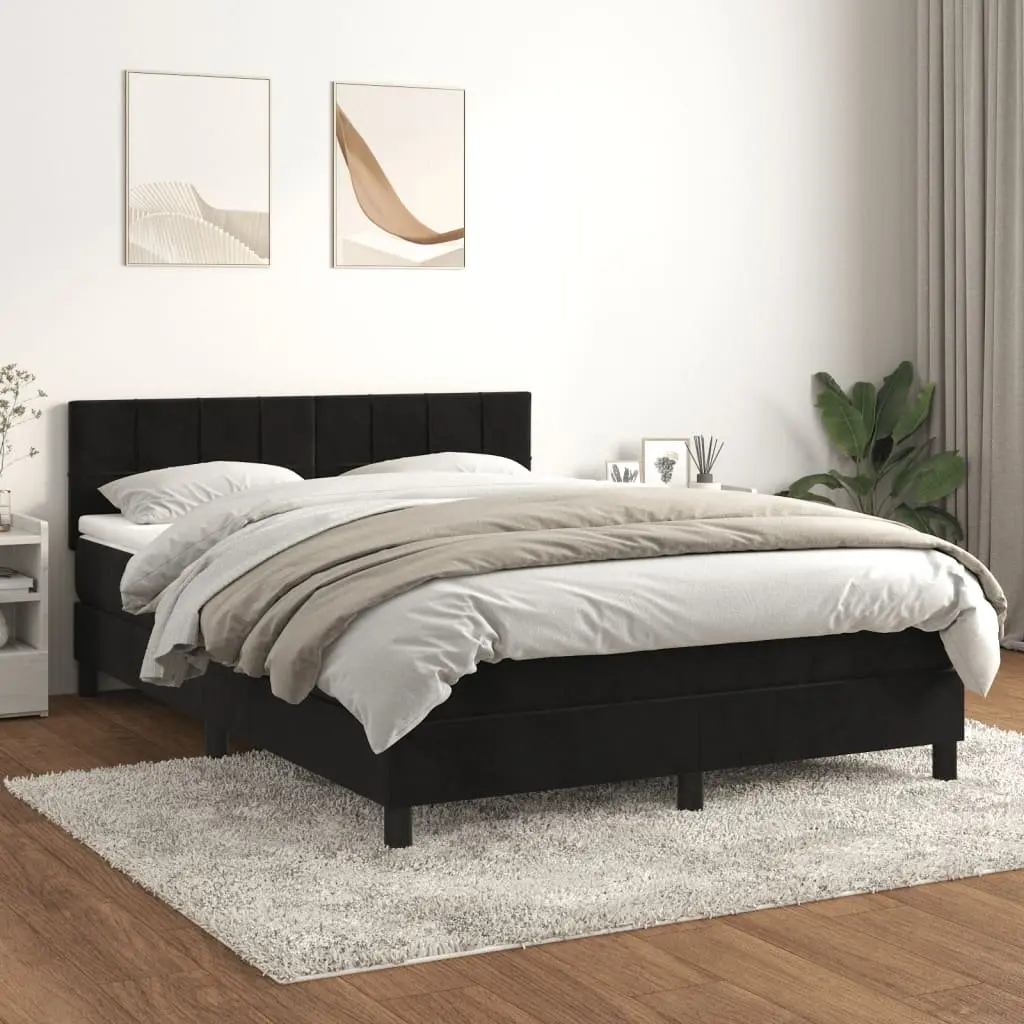 Black Velvet Queen Size Box Spring Bed with Pocket Spring Mattress
